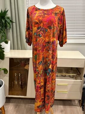 Peruvian Connection Orange and Red Printed Dress